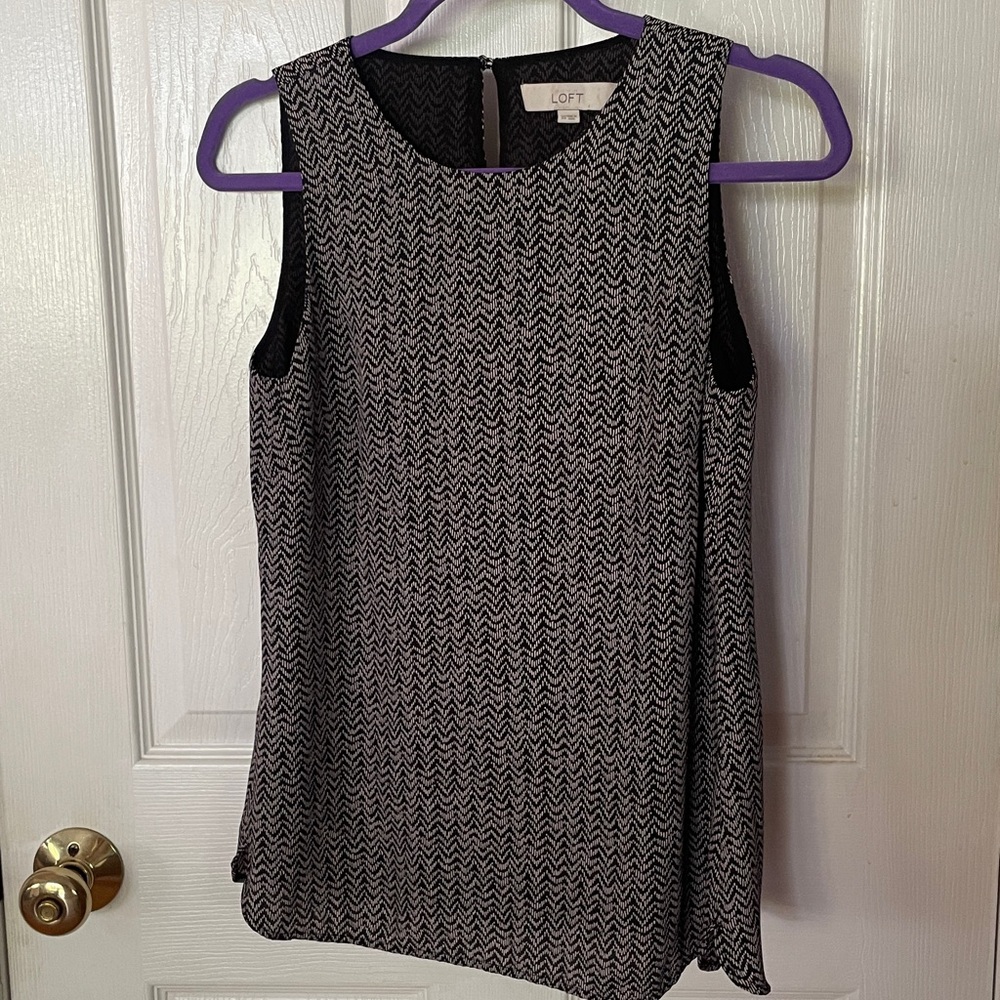 LOFT like new lined sleeveless shell, herringbone  xs elegant and gorgeous top